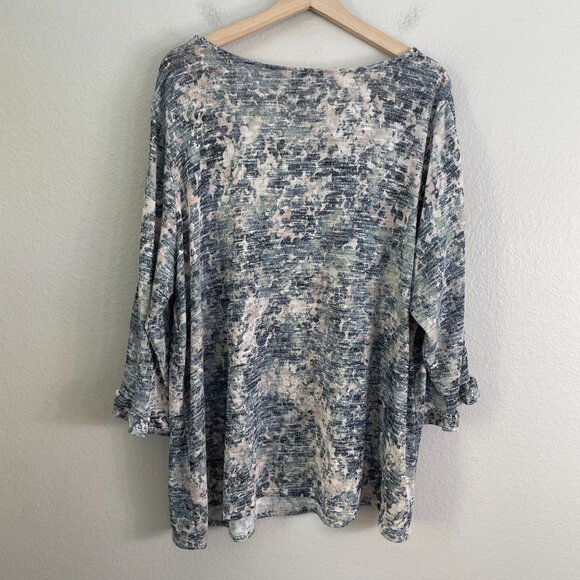 Rose + Olive Womens Plus 3X Lightweight Knit Shirt Tunic Top 3/4 Ruffle Sleeves - Picture 8 of 8